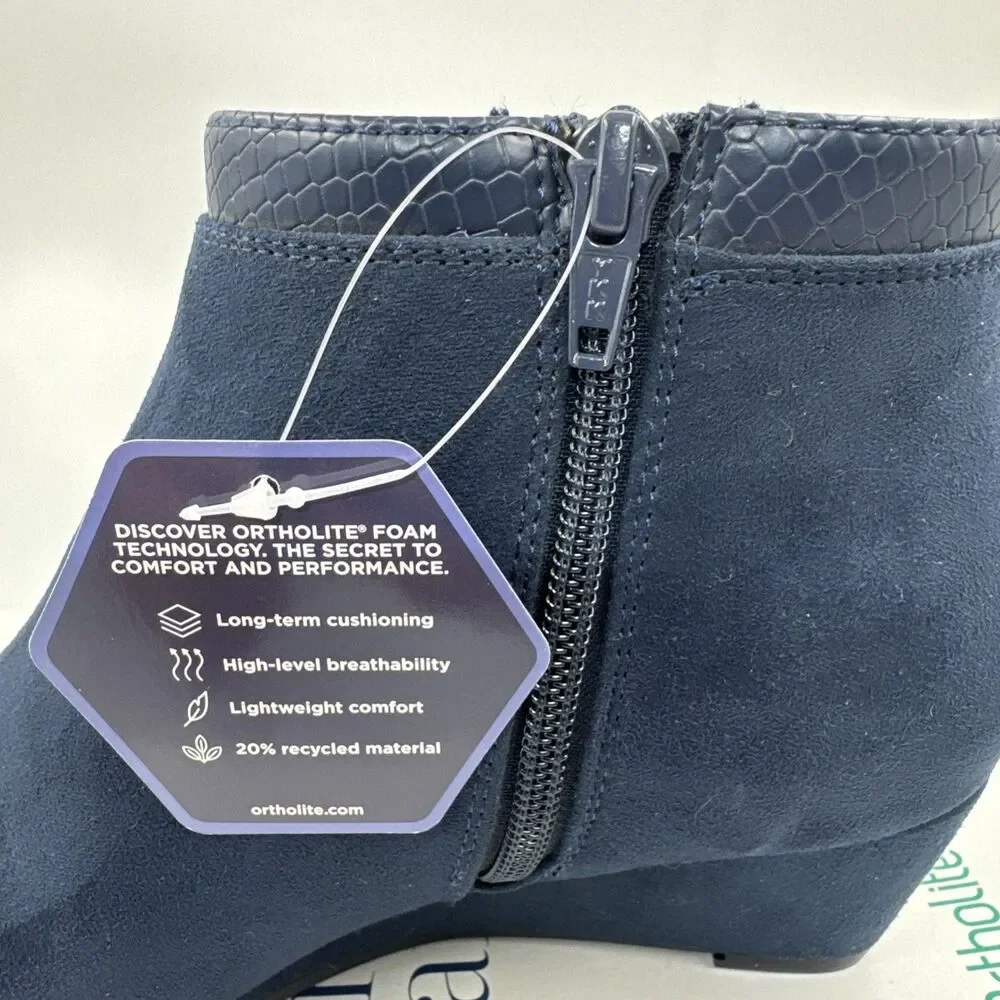 Croft & Barrow Boots Womens 7.5 Ocelote Ankle Ortholite Booties Blue Suede Wedge